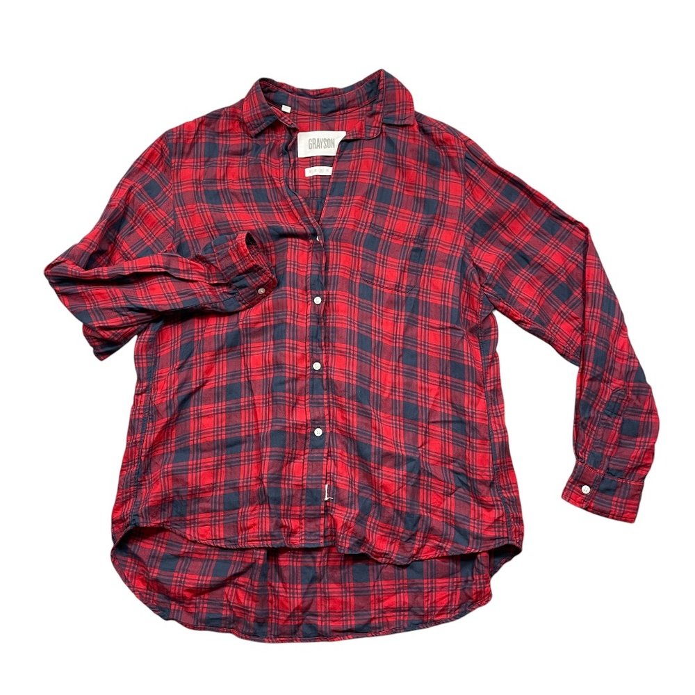 Grayson 03‎ Light Flannel Button Up Women's Red Blue Plaid Shirt 100% Lyocell